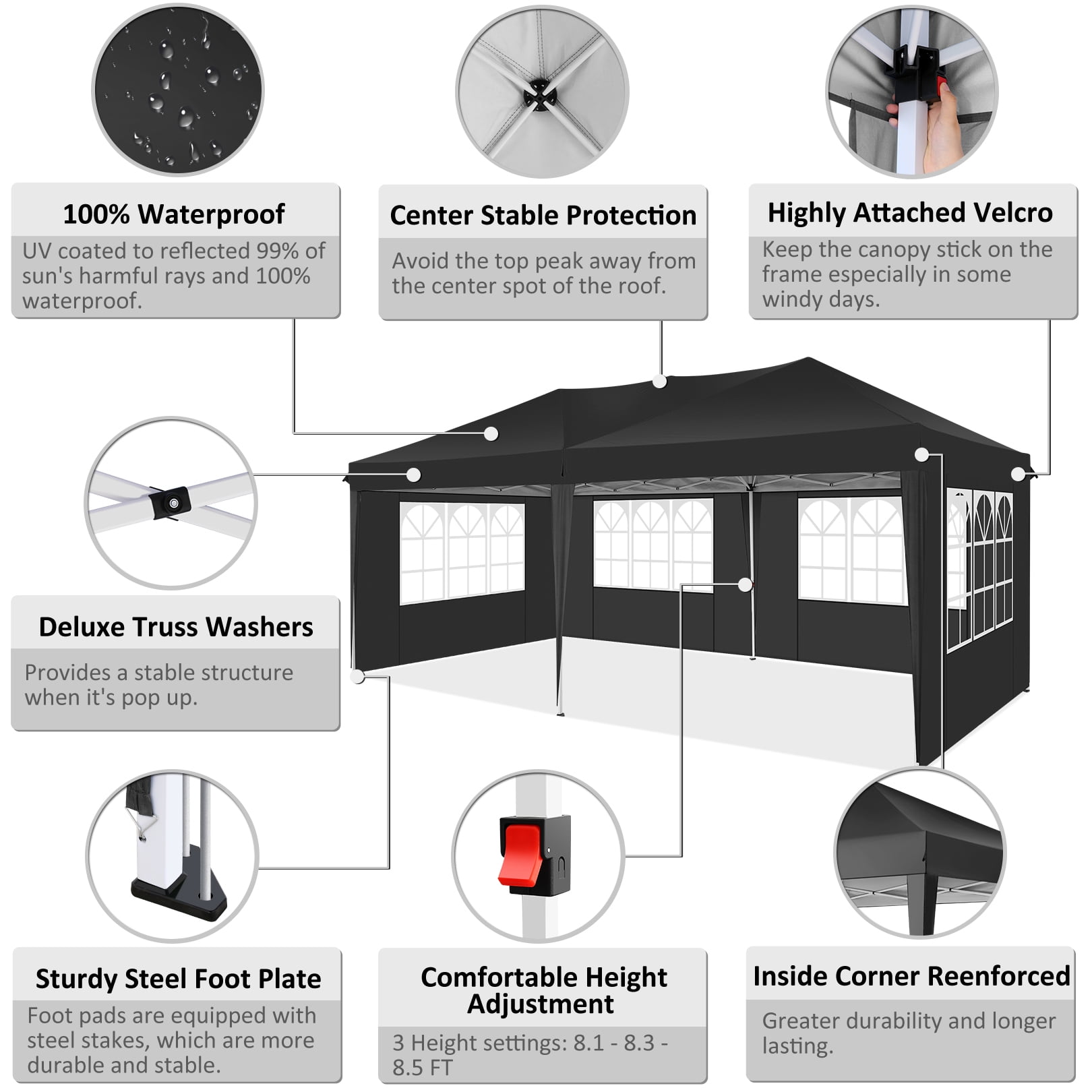 SANOPY 10' x 20' EZ Pop Up Canopy Tent Party Tent Outdoor Event Instant  Tent Gazebo with 6 Removable Sidewalls and Carry Bag, Khaki