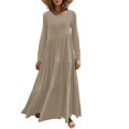 thumbnail image 3 of Vedolay Dressers Women's V Neck Long Batwing Sleeve Wrap Midi Knit Sweater Dress Elegant Backless with Belt Slit,Khaki S, 3 of 5
