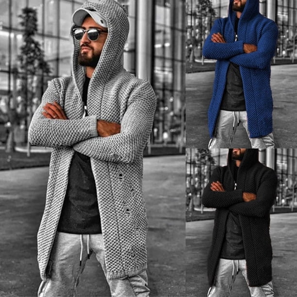 Suéter de cuello alto con capucha de color sólido para hombre, cárdigan de estilo europeo y americano para otoño e invierno, suéter para hombre