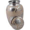 thumbnail image 2 of Brass Silver Floral Engraved Adult Cremation Urn for Human Ashes - Handcrafted Funeral Memorial Ashes Urn - Large Burial Urn - BAG Included (200 LBS, Pearl Cream), 2 of 4