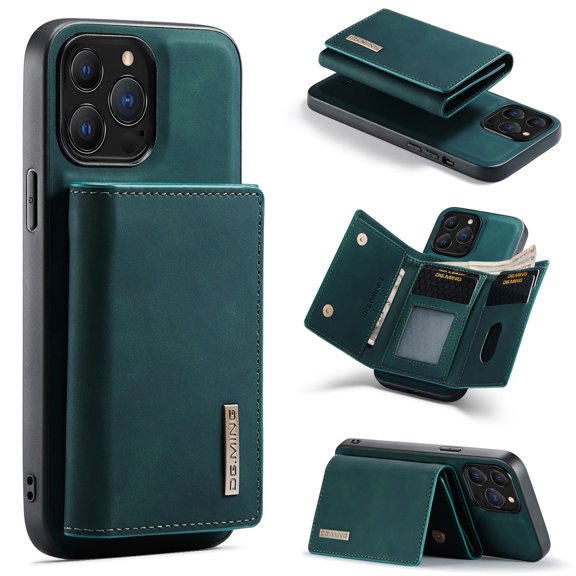 Compatible with iPhone 12 Pro / 12 Removable 2 in 1 Wallet Case,Retro Premium PU Leather Cell Phone Back Cover Magnetic Detachable with Trifold Wallet Credit Card Cash Holder Kickstand Case,Green