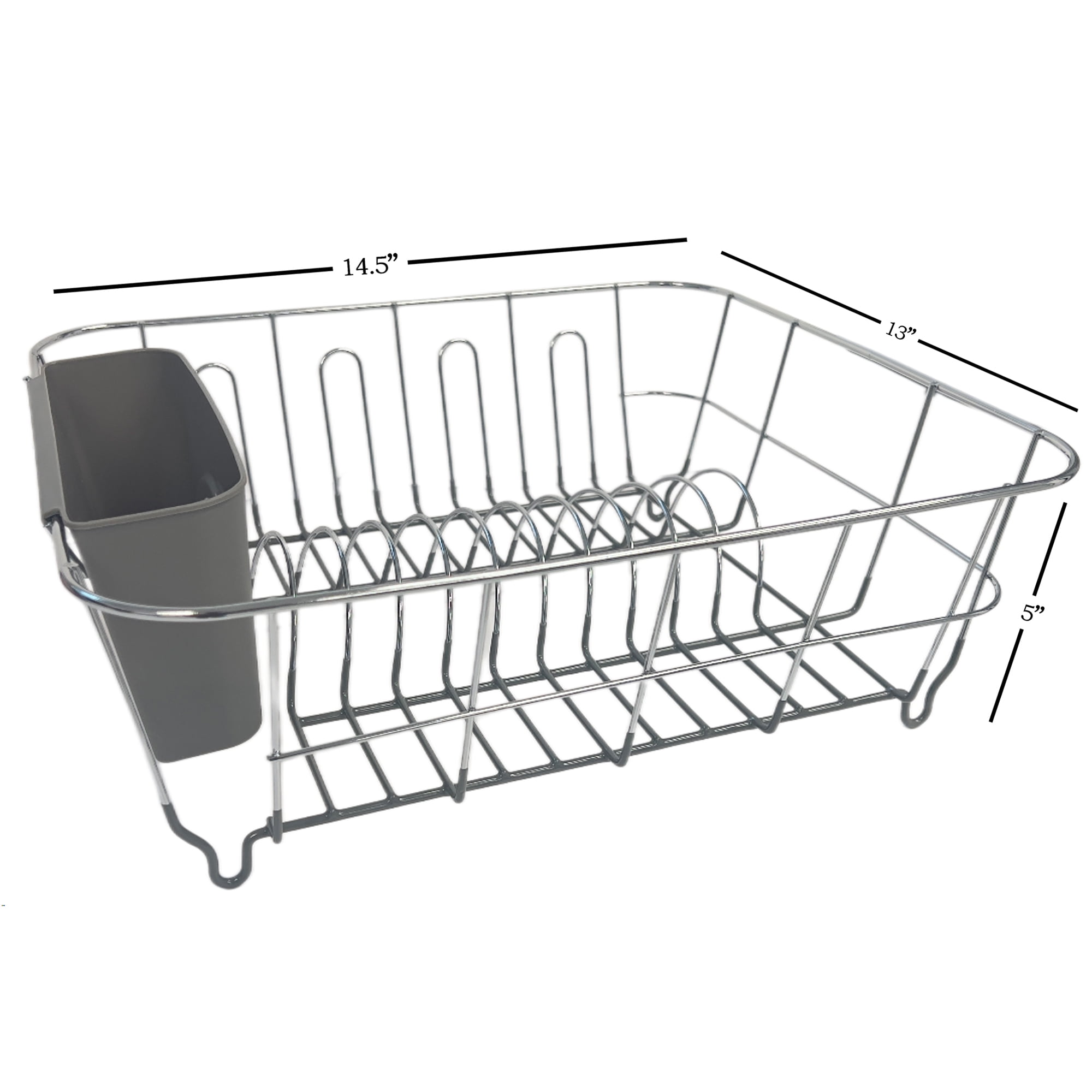 2 Piece Chrome Plated Steel Small Compact Dish Drainer, Grey