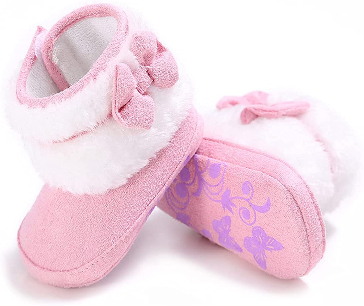 Lafegen Baby Girl Booties Non Slip Faux Fur Infant Ankle Snow Boots Newborn Toddler First Walker Winter Crib Shoes 3-18 Months 