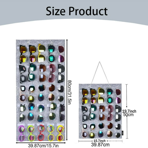 Sunglasses Organizer Storage Hanging Wall Pocket Glasses Organizer 25 Slots Sunglass Organizer Holder Display with Sturdy Rope, Sunglasses Bag Black 40*50Cm By Shiogb