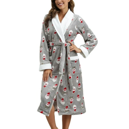

JBEELATE Womens Christmas Print Robe Full Long Sleeve Soft Nightwear with Pockets Sleepwear Loungewear