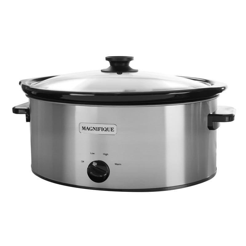 Magnifique 6 Quart Slow Cooker Oval Manual Pot with 3 Cooking Settings, Stainless Silver