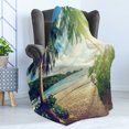 thumbnail image 4 of Hawaiian Soft Flannel Fleece Blanket, Palm Trees and Ocean Coastal Sand Landscape Seascape Tropical Summer Vacation, Cozy Plush for Indoor and Outdoor Use, 50" x 60", Green and Blue, by Ambesonne, 4 of 5