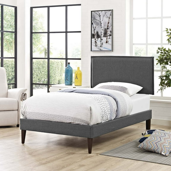 Modway Amaris Twin Fabric Platform Bed with Squared Tapered Legs in Gray