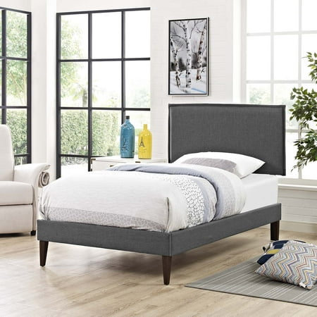 UPC: 0889654118749 | Modway Amaris Twin Fabric Platform Bed with Squared Tapered Legs in Gray