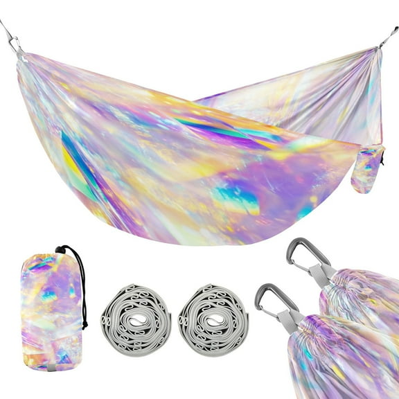 Portable Camping Hammock 300lb Capacity Single Travel Hammock Foldable Design for Backpacking, Hiking, Travel Abstract Rainbow Colors