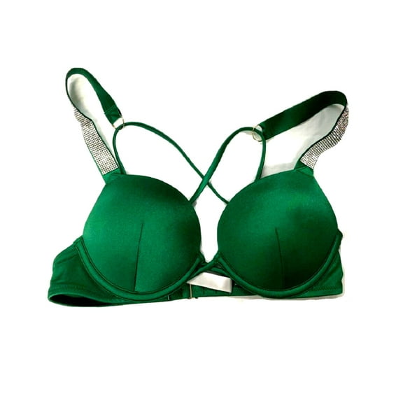 Victoria's Secret Women's Bombshell Push Up Shine Strappy Bikini Top Green 34A NWT