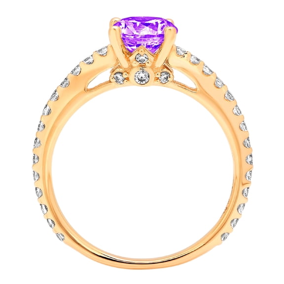 1.465 ct Round Cut Natural Amethyst Solitaire with Accents Engagement Ring for Women in 18K Yellow Gold