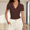thumbnail image 2 of Delayuji Women's Short Sleeved Business Casual Top V Neck Work Shirt Top Brown Xxl Polyester,Spandex Short Sleeve Shirts for Women, 2 of 5