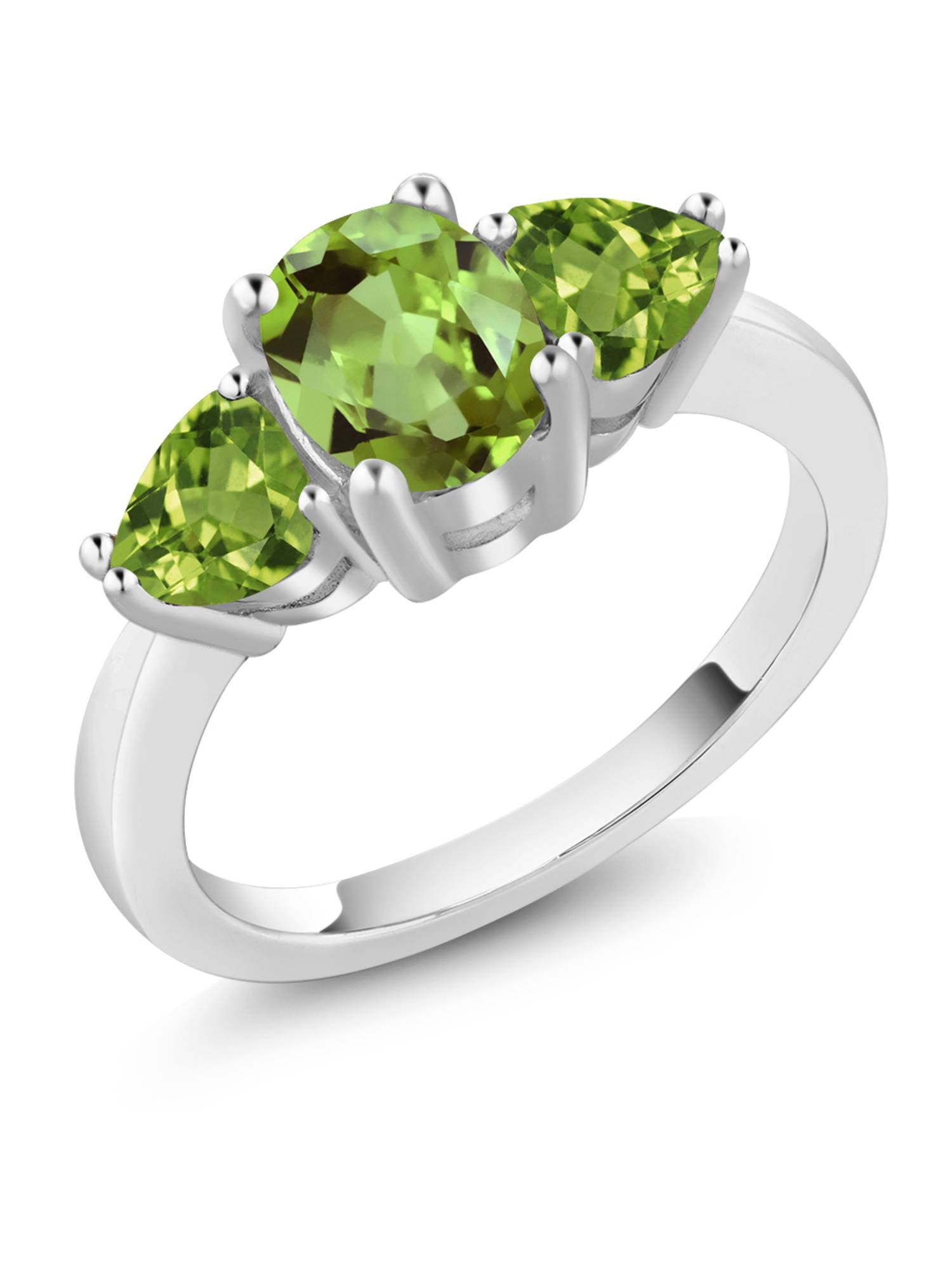 2.11 Ct Oval Green Peridot Gemstone 925 Sterling Silver Women's Ring