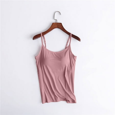 TUWABEII Women Camisole with Built in Bra  Adjustable Spaghetti Strap Cami Tanks Basic Padded Layering Yoga Top