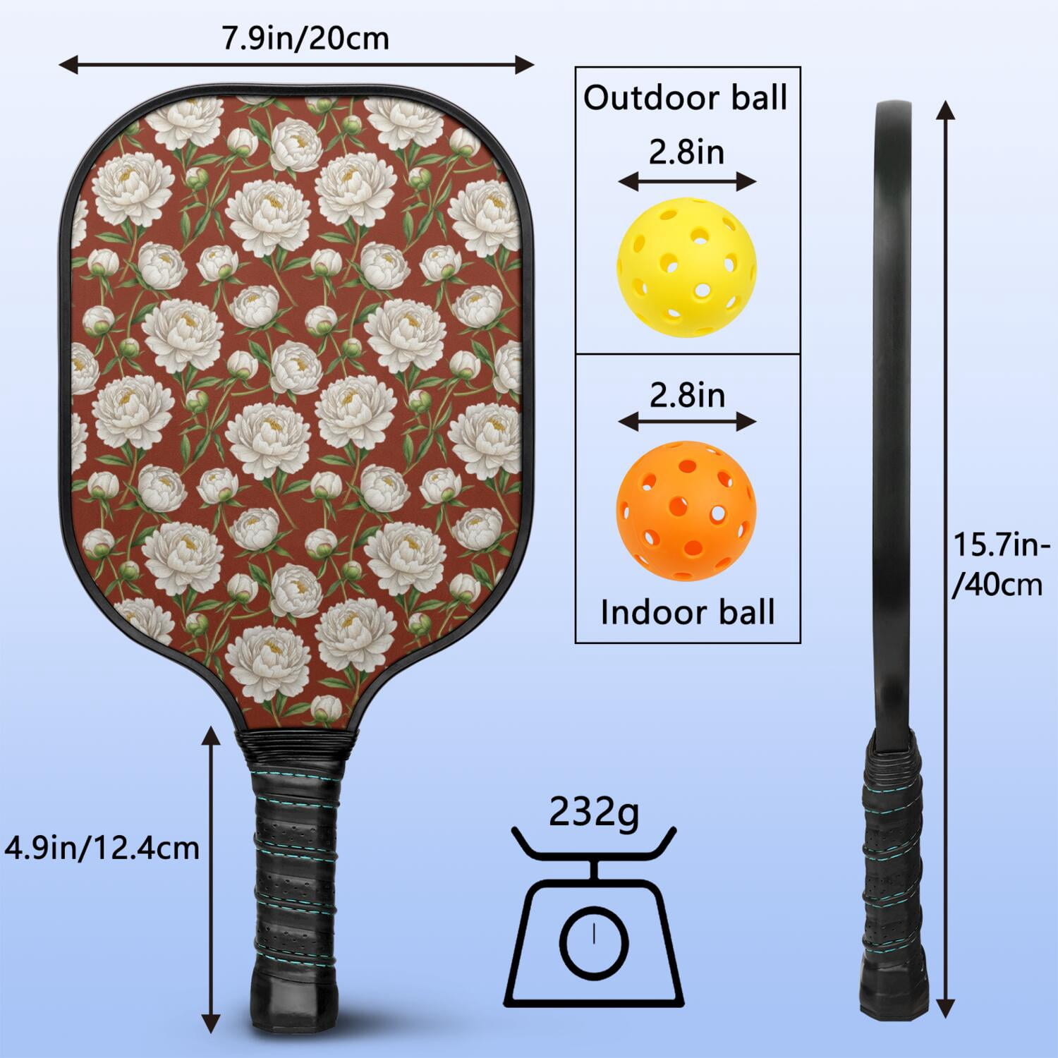 Pickleball Paddles Set,Pioneer Flower Floral Print Pattern Fiberglass Surface Pickleball Racket Set with 2 Indoor Outdoor Pickleball Balls and Pickleball Bag,Pickle-ball Equipment