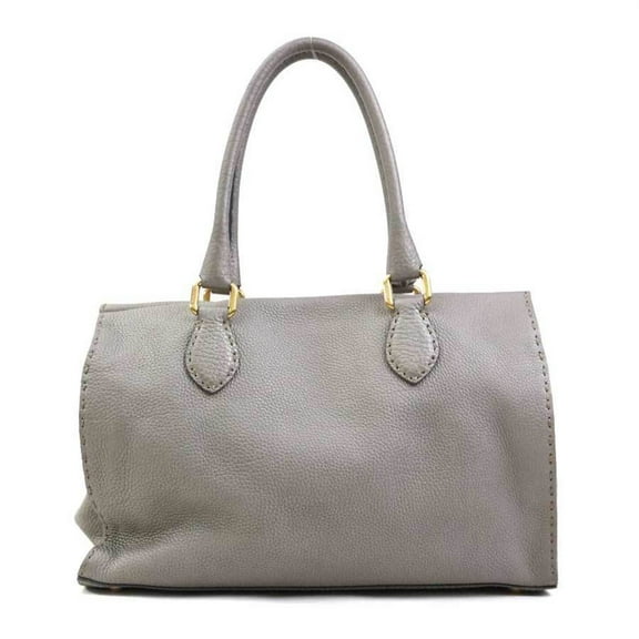 Pre-Owned FENDI handbag Selleria leather grey gold ladies 8BN218 DHX e60592a
