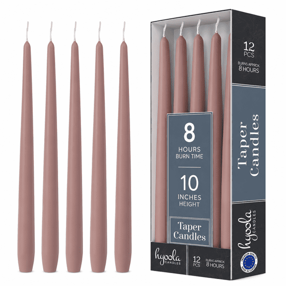 Hyoola 10" Lavender Dripless European Made Taper Candles, Unscented Paraffin Wax with Cotton Wicks, 12-Pack