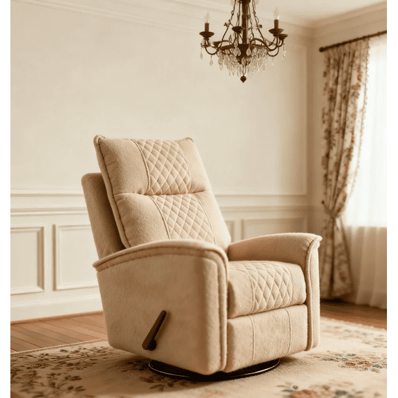 Alwalue 360° Swivel Manual Recliner, Rocking Recliner Chair for Adults, Nursery Recliner with Lumbar Support, Chenille Brown Small Space Reclining Chair for Living Room & Bedroom