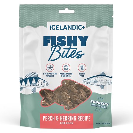 Icelandic+ Fishy Bites: Perch & Herring - 2oz - Dog Treats, Crunchy Mini Snacks, 3 Ingredient Pet Rewards, Preservative Free, Slow Baked, Natural