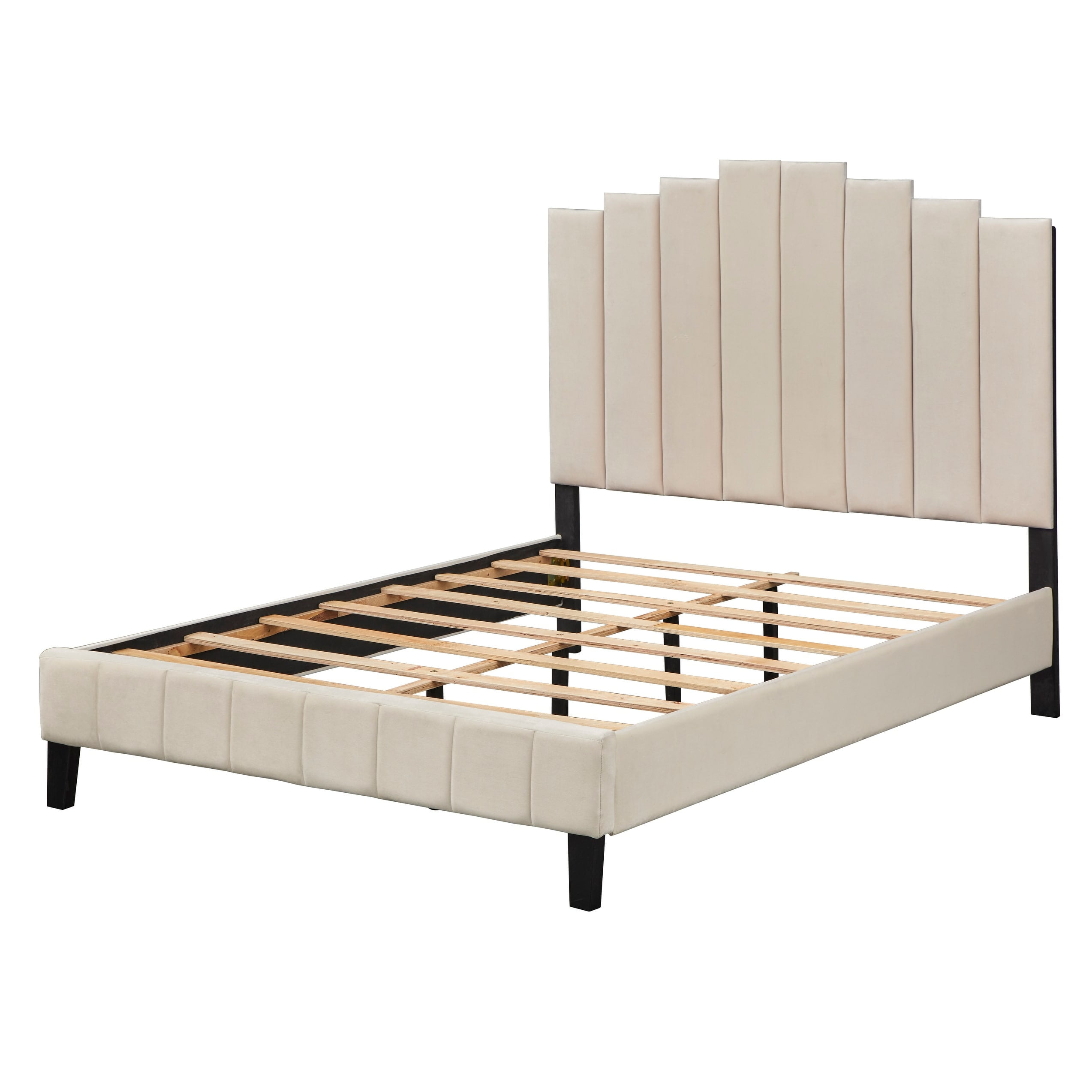 TMS Deco Modern King Velvet Panel Bed, Cream