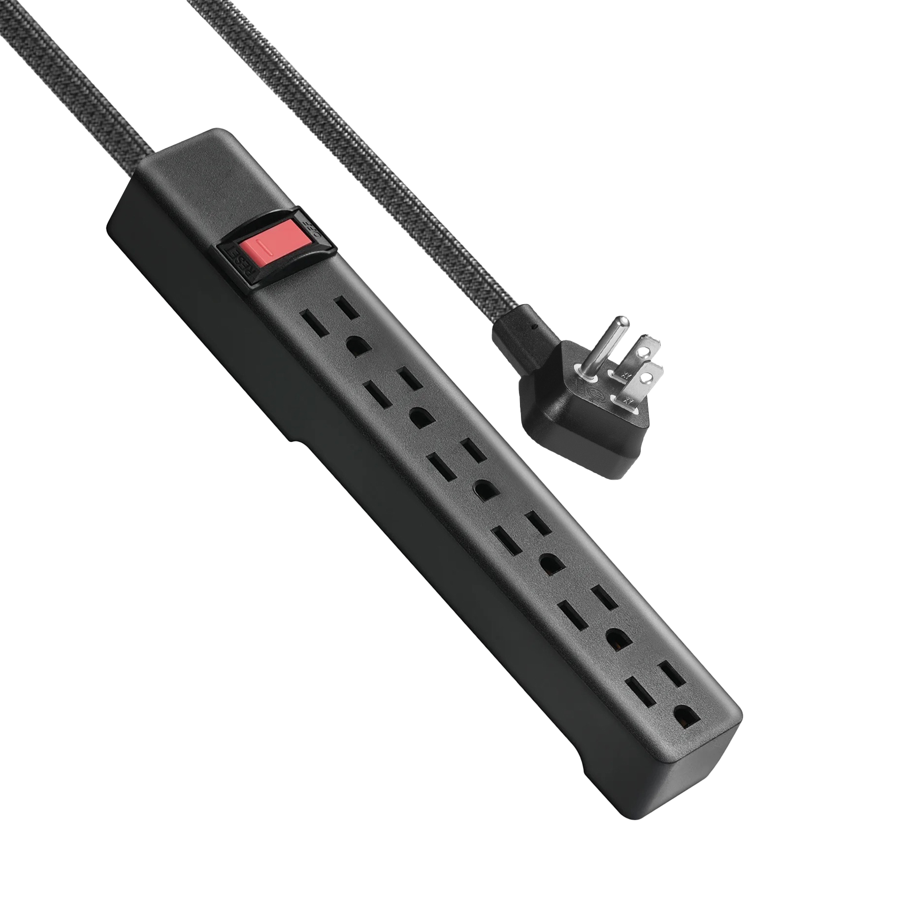Hyper Tough 6-Outlet Indoor Power Strip, 8 ft Braided Extension Cord, ETL Certified, Black, 2-Pack