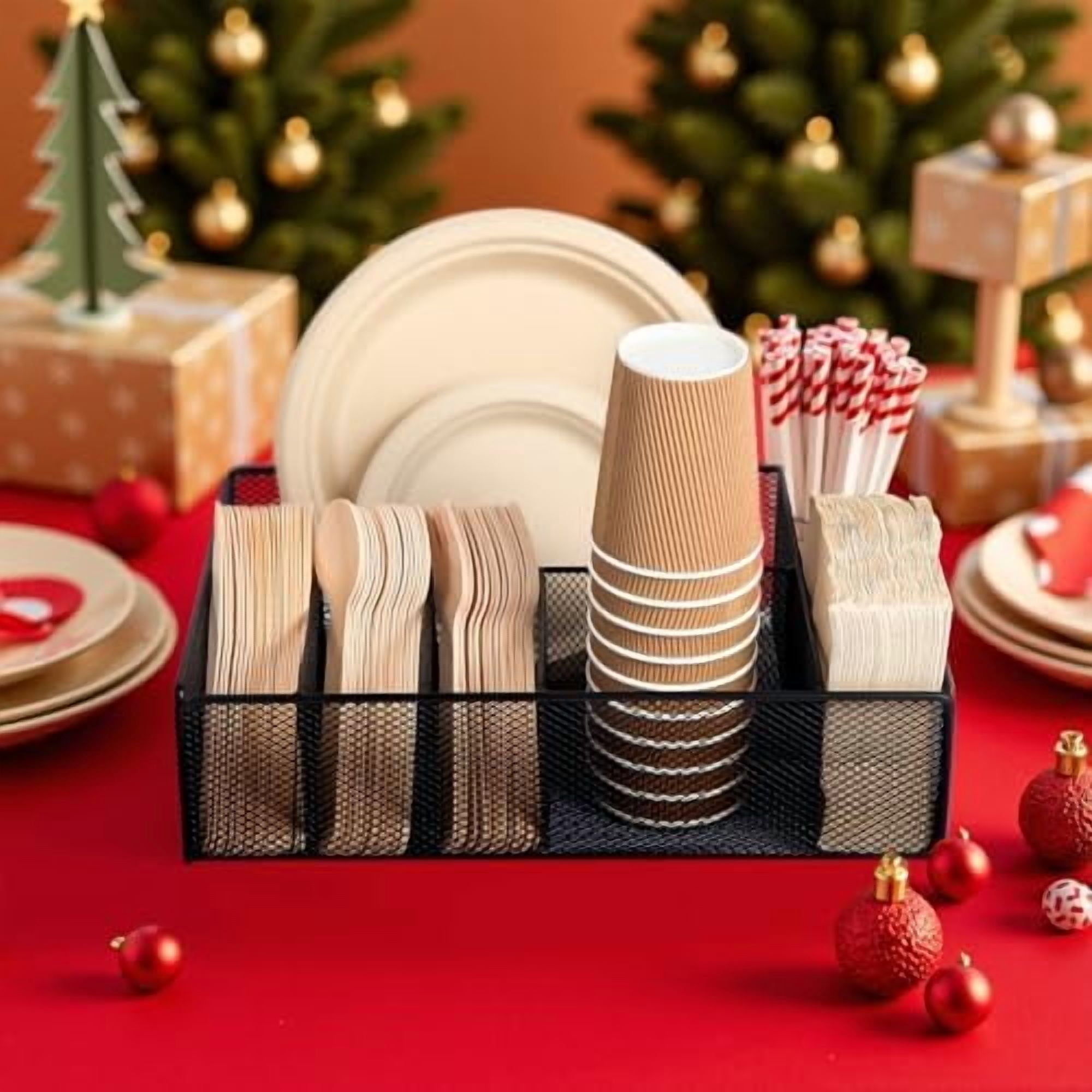 Utensil Caddy for Party - Paper Plate Holder ,Utensil Silverware Caddy Utensil Holder Paper plate Organizer with 6 Compartments for Party, Camping, Picnic