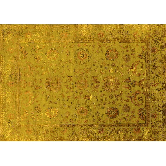 Ahgly Company Machine Washable Indoor Rectangle Oriental Yellow Industrial Area Rugs, 8' x 10'