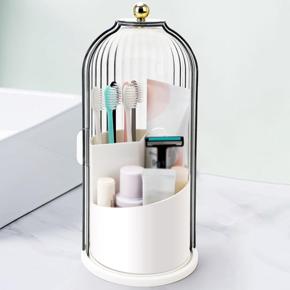 BPPEG Toothbrush Holders with Sliding Lid,Rotating 3 Slots Bathroom Organizer Countertop,Tooth Brush Toothpaste Holder Bathroom Counter Stand Sink Organizer Caddy for Vanity Makeup Brushes Holder