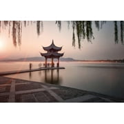 Visitors Are Taking The Last Shots With A Pagoda At West Lake As The Sun Is Sinking Print Wall Art By Andreas Brandl