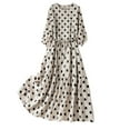 thumbnail image 1 of Vestido de Verano para las Mujeres Polka Dot Linen Look Lantern Manga Cuello Redondo Vestido Poliéster, Suelto Ajuste Casual para las Mujeres, 1 of 9