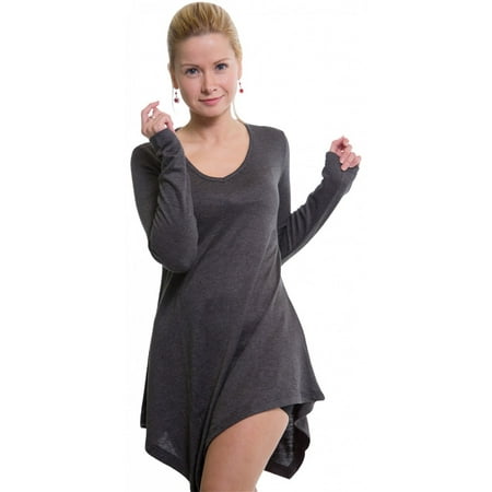 - Skylinewears Women Hem Line Handkerchief Long Sleeve Lightweight Tunic Top Charcoal Small