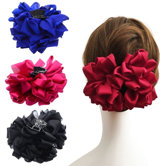 WOOMER 4 Pack Silk Flower Bow Hair Claw Clips for Thick Long Hair