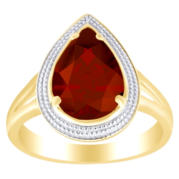 AFFY 2.85 Ct Pear Shape Simulated Garnet Solitaire Ring in 14k Yellow Gold Over Sterling Silver Ring Size - 11