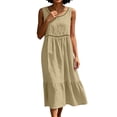 thumbnail image 6 of VBVC Women's Sleeveless Eyelet Tiered Midi Dress , Ladies' Crew Neck Ruffle Dress , Summer Casual Beach Vacation Dresses For Women,Khaki,S-2XL, 6 of 7