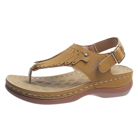 

Wmkox8yii Women s Round Toe Hollow Tassel Wedge Sandals Solid Color Flip Flops
