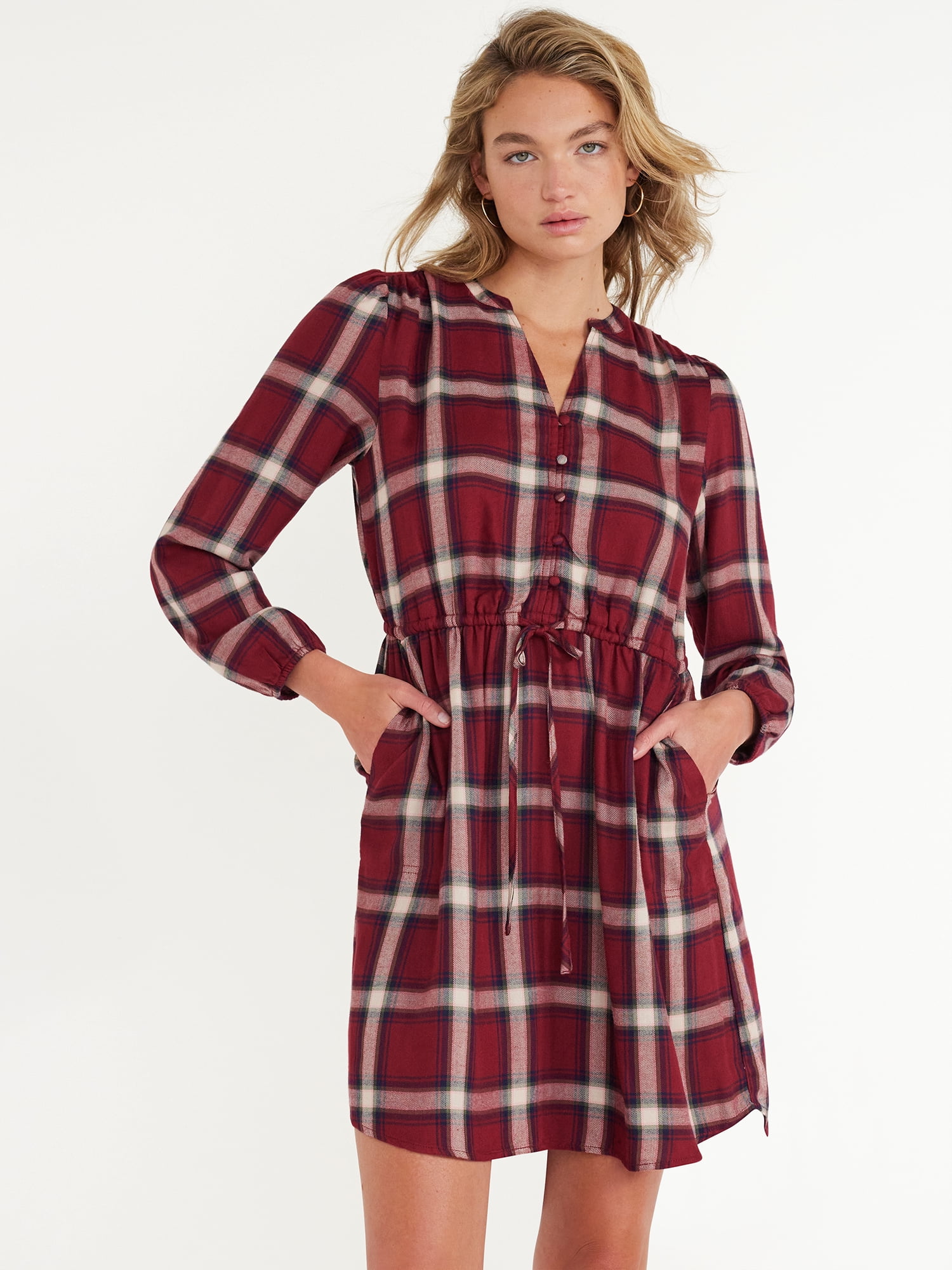 Time and Tru Women's Long Sleeve Drawstring Dress - Walmart.com