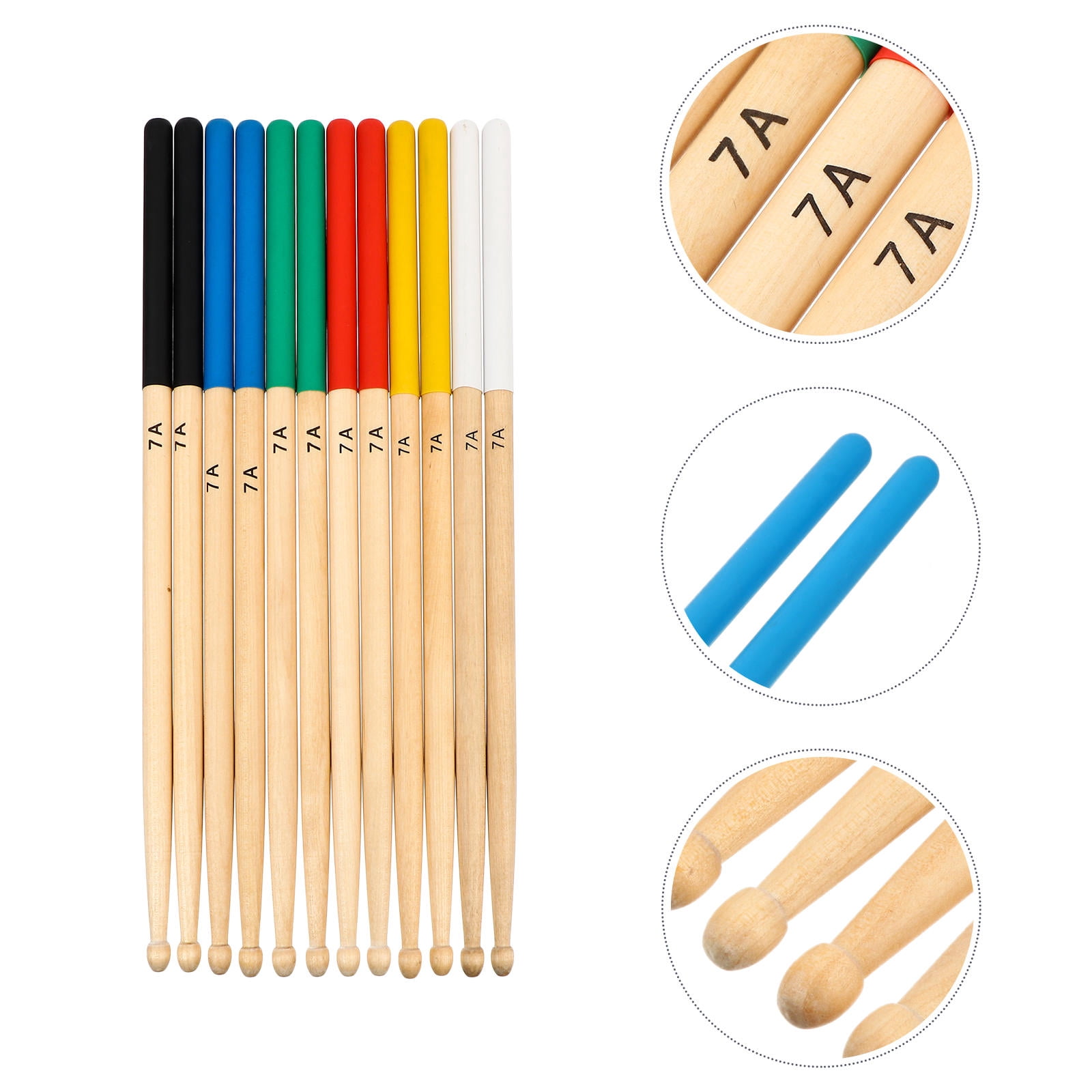 HEATSHAKING 6 Pairs Maple Wooden Colored Drumsticks for Drums 11.8In Non Skid Grip Ideal Practice Performances