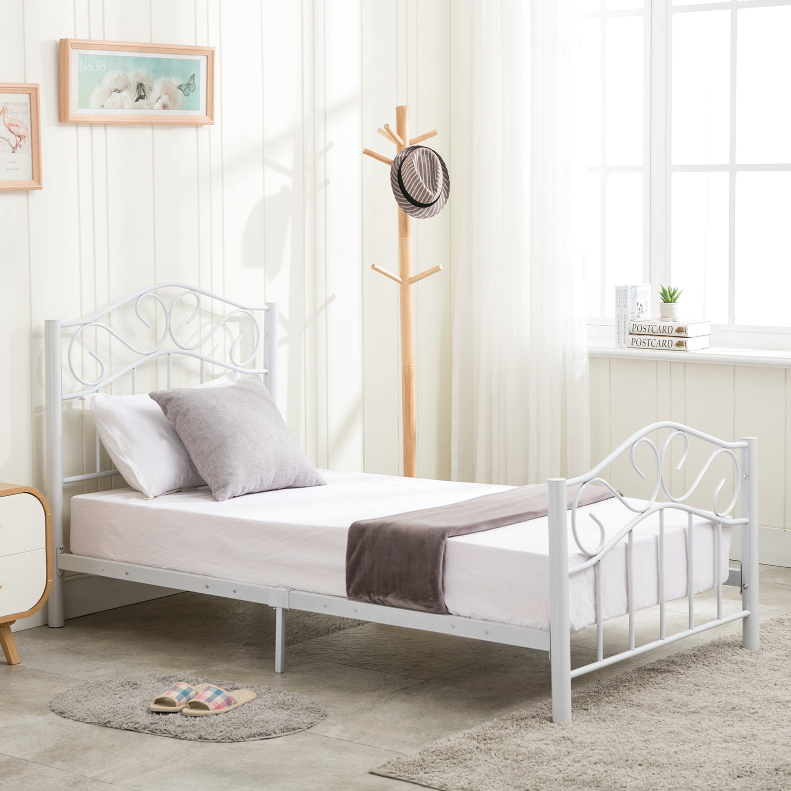 Mecor Bed Frame Twin Size Headboard, Pretty Metal Bed Frames