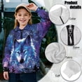 thumbnail image 6 of Uorisanigo Kids Girls Sweatshirt Comfortable Blue Galaxy Wolf Long Sleeve Pullover Top Oversized Quarter Zipper Cropped Sweatshirt Fall Trendy Outerwear Kids Half Zip Up Hoodies, 6 of 7