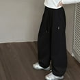 thumbnail image 6 of eczipvz Elastic Waist Girls Pants Girls Pants Pants Capris Wide Leg Baggy Loose Fit Side Pockets Black,11-13 Years, 6 of 9