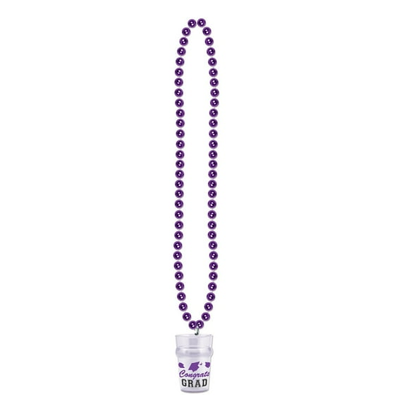 Beistle Club Pack of 12 Metallic Purple Beads with "Congrats Grad" Glass Party Necklaces 33"