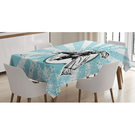 

Hockey Tablecloth Grungy Retro Style Halftone Background with a Goaltender Figure in Circle Rectangular Table Cover for Dining Room Kitchen 52 X 70 Inches Pale Blue Black White by Ambesonne