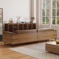 thumbnail image 4 of gaoyangjiaju Mid-Century Modern Leather Sofa 111.81" with Wooden Accents on Sides & Back, Spacious 3 - Seat Couch for Living Room, Bedroom and Lounge Space, Brown, 4 of 6