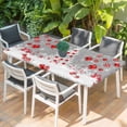 thumbnail image 2 of Grey Red Christmas Table Cloths for 3 Foot Rectangle Tables, Xmas Tree Snowflake Winter Patio Waterproof Elastic Fitted Tablecloths, Washable Rectangular Table Cover for Camping, 2 of 8