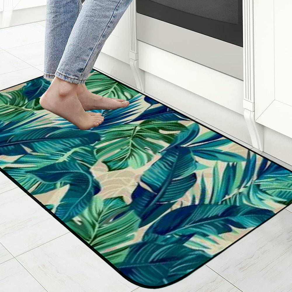 Qinduosi Welcome Green Tropical Leaves Doormat Indoor Outdoor Patio Door Mats Non-Slip Entrance Mat for Home,Outside Entry,Yard,Floor,Patio 19.68*47.24 in