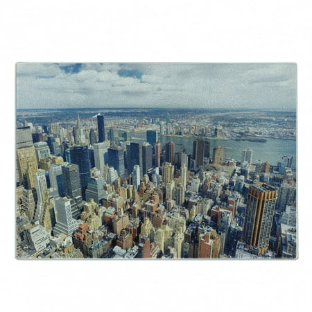 

Modern Cutting Board Aerial View of Manhattan Skyline High Skyscrapers Business Center USA Landscape Decorative Tempered Glass Cutting and Serving Board Small Size Pale Blue Grey by Ambesonne