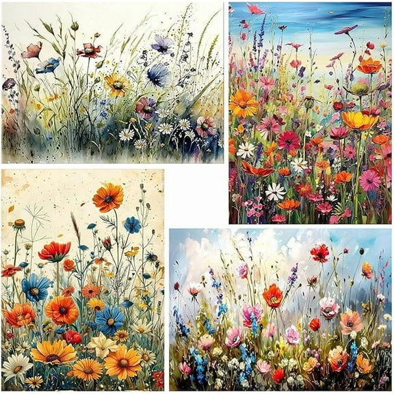 Diamond Painting Kits for Adults - 4 Pack Flower DIY 5D Diamond Art Kits Full Drill Diamond Dots Paintings with Diamonds Gem Art and Crafts Home Decor 12x16inch