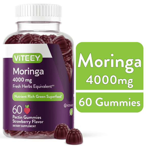 VITEEY Moringa Gummies 4000mg, Nutrient Rich Green Superfood Supplements, Strawberry Flavor, 60 Ct