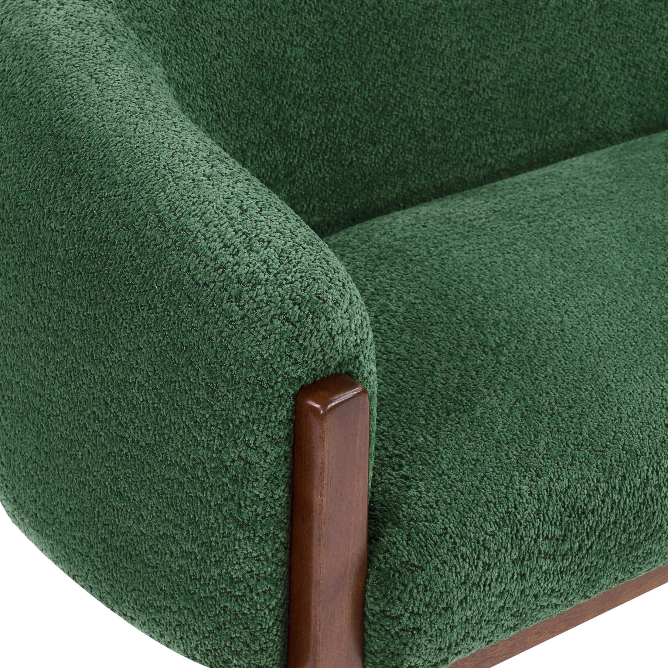 Christopher Knight Home 63.25" Modern Curved Boucle Loveseat Sofa with Wood Legs, Walnut+Green